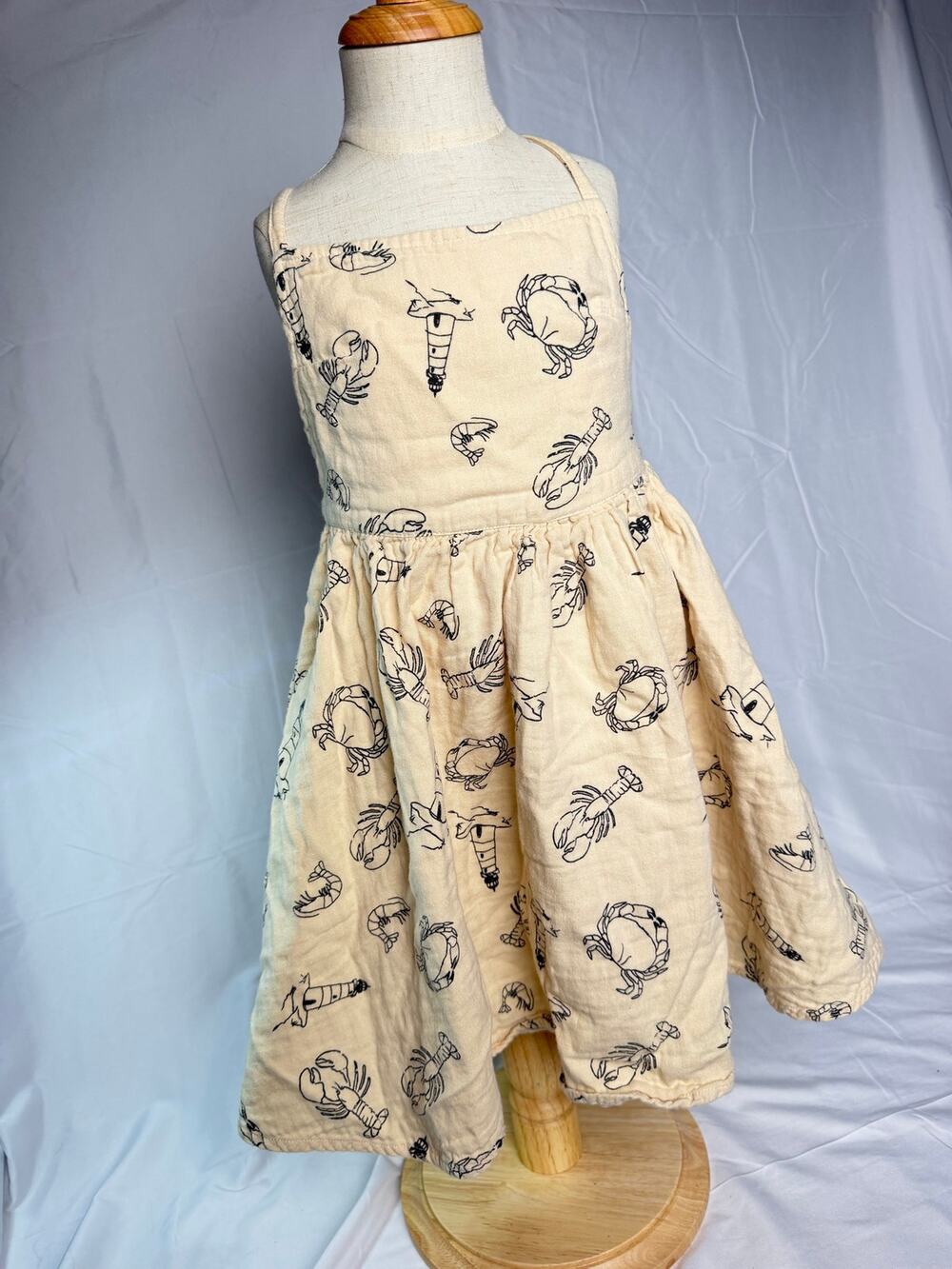 100% Cotton Coco Village Summer Dress, Offwhite, size 6, crab, lobster design